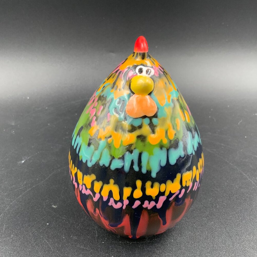 Ceramic Multicolored Drip Painted Chicken 8.5" Figurine